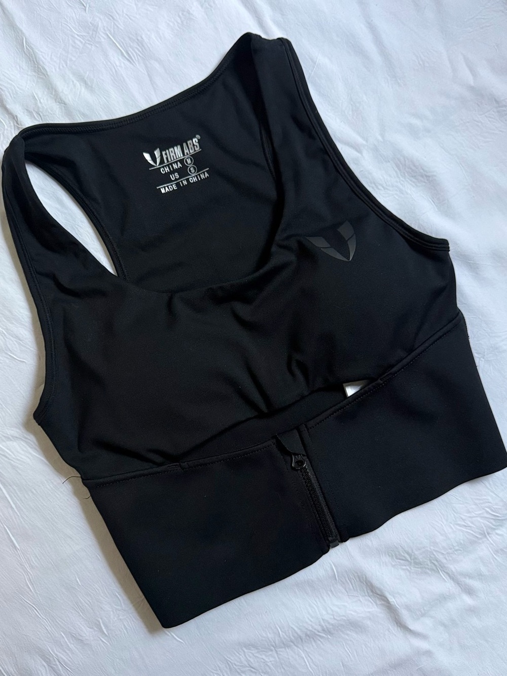 Firm Abs Black Racerback Zip-Front Sports Crop